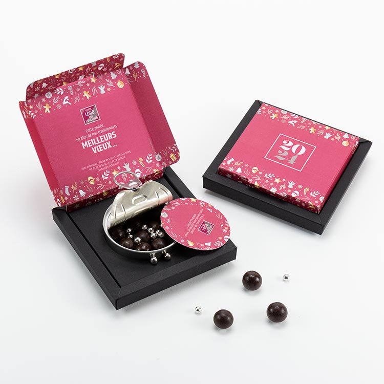 Carte de vœux chocolat MAGIC BOX Thème Réveillon - Créidéo